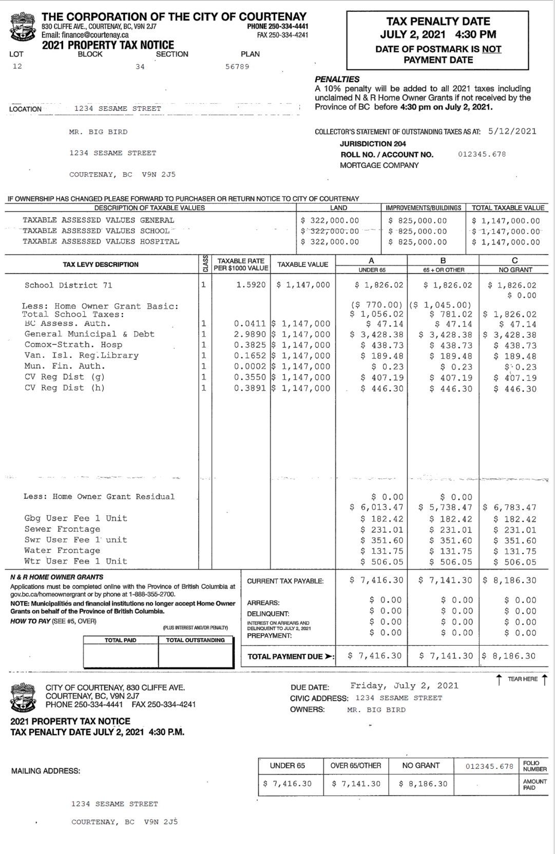 Property Tax Notice (Statement) - Mackenzie Gartside & Associates